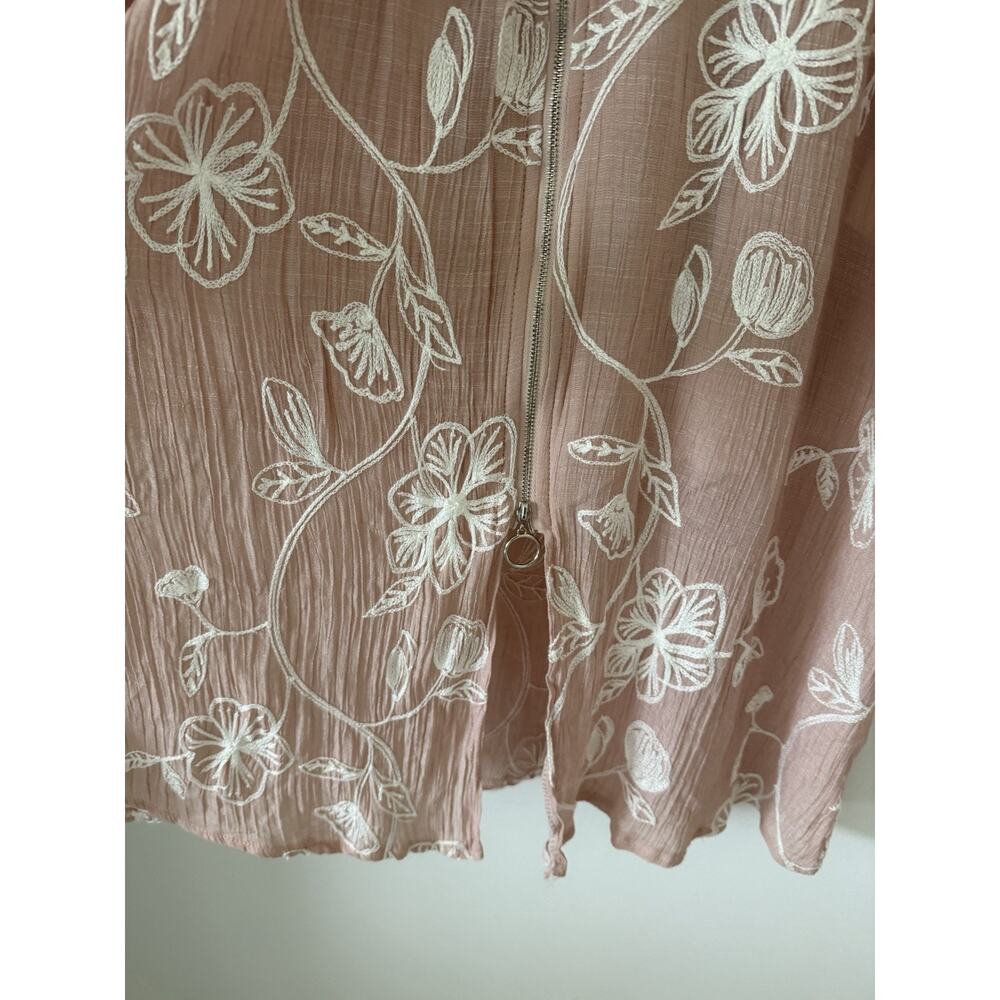 Kindred Embroidered Floral Midi Dress M Dusty Rose Zip Front Boho Cottagecore - Picture 5 of 9